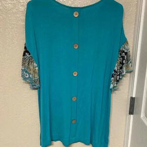 NWOT Multiples Womens Turquoise Pullover tunic Lagenlook Boho Beachy artsy M